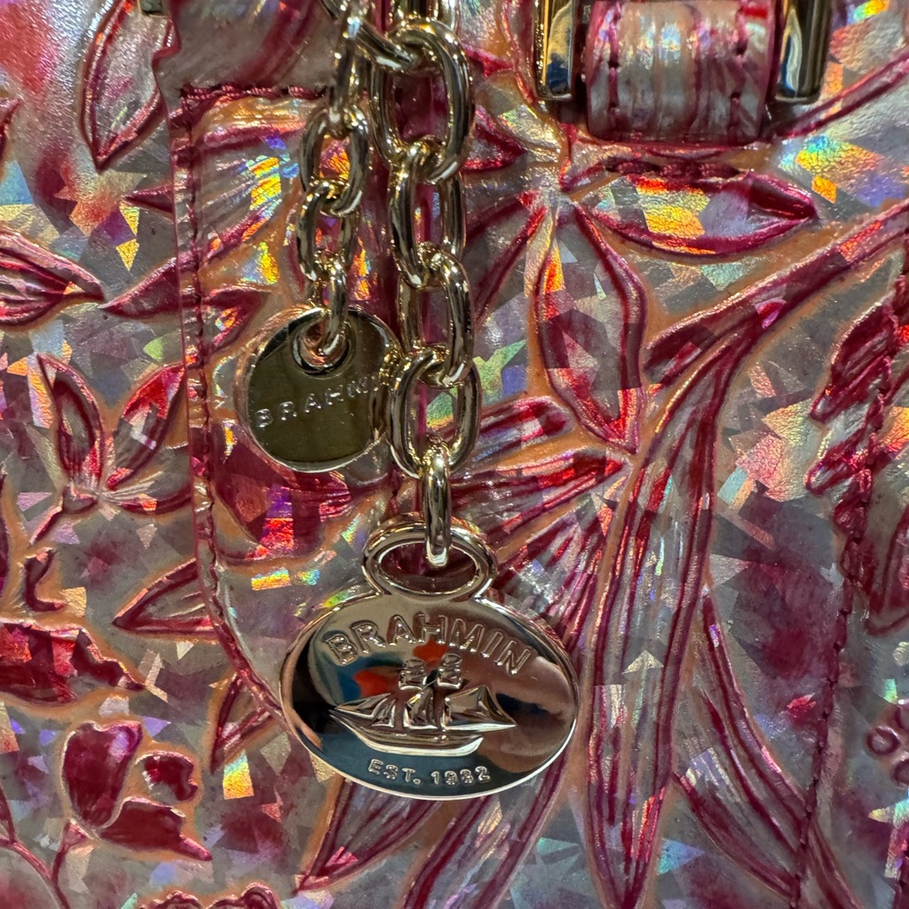 Brahmin Cami Coral Snapdragon Lokelani Vibrant Pink Embossed Floral Bag - Picture 6 of 8